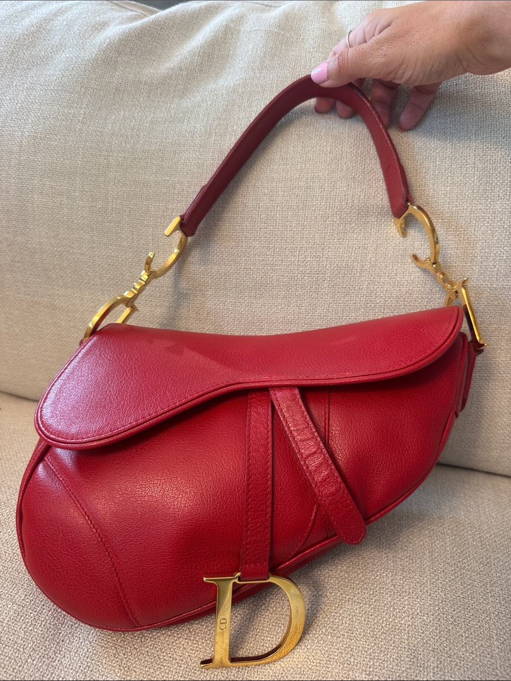 Authentic Christian Dior Vintage Red Leather Saddle Bag Gold Hardware w/ COA Y2K - Picture 4 of 17